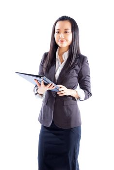 Attractive asian girl in her 30s shot in studio isolated on a white background