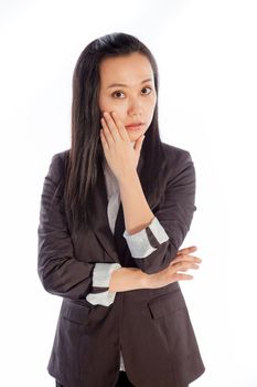 Attractive asian girl in her 30s shot in studio isolated on a white background