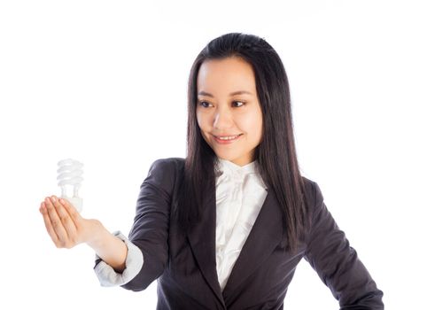 Attractive asian girl in her 30s shot in studio isolated on a white background