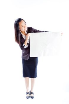 Attractive asian girl in her 30s shot in studio isolated on a white background