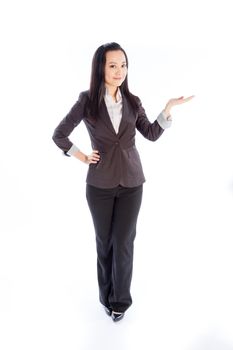 Attractive asian girl in her 30s shot in studio isolated on a white background