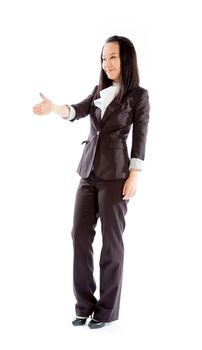 Attractive asian girl in her 30s shot in studio isolated on a white background