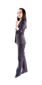 Attractive asian girl in her 30s shot in studio isolated on a white background