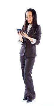 Attractive asian girl in her 30s shot in studio isolated on a white background