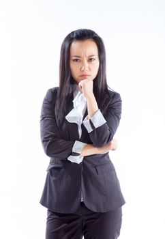 Attractive asian girl in her 30s shot in studio isolated on a white background