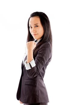 Attractive asian girl in her 30s shot in studio isolated on a white background