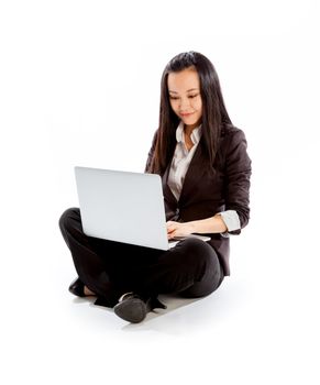 Attractive asian girl in her 30s shot in studio isolated on a white background