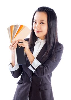 Attractive asian girl in her 30s shot in studio isolated on a white background