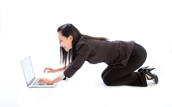 Attractive asian girl in her 30s shot in studio isolated on a white background