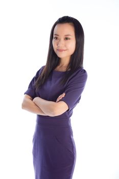 Attractive asian girl in her 30s shot in studio isolated on a white background