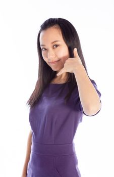 Attractive asian girl in her 30s shot in studio isolated on a white background