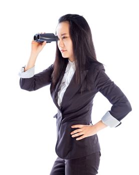 Attractive asian girl in her 30s shot in studio isolated on a white background