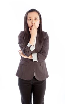 Attractive asian girl in her 30s shot in studio isolated on a white background