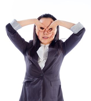 Attractive asian girl in her 30s shot in studio isolated on a white background