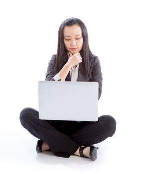 Attractive asian girl in her 30s shot in studio isolated on a white background