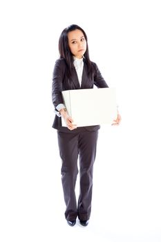 Attractive asian girl in her 30s shot in studio isolated on a white background