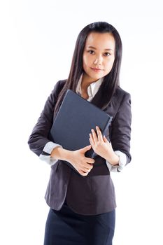 Attractive asian girl in her 30s shot in studio isolated on a white background