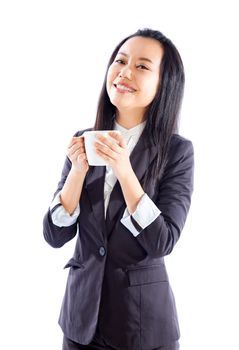 Attractive asian girl in her 30s shot in studio isolated on a white background