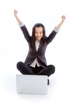 Attractive asian girl in her 30s shot in studio isolated on a white background