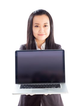 Attractive asian girl in her 30s shot in studio isolated on a white background