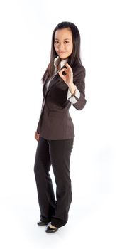 Attractive asian girl in her 30s shot in studio isolated on a white background