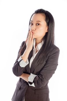 Attractive asian girl in her 30s shot in studio isolated on a white background