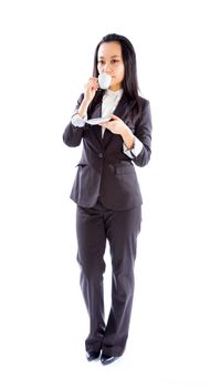 Attractive asian girl in her 30s shot in studio isolated on a white background