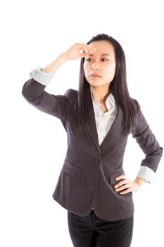 Attractive asian girl in her 30s shot in studio isolated on a white background