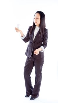 Attractive asian girl in her 30s shot in studio isolated on a white background