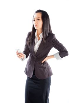 Attractive asian girl in her 30s shot in studio isolated on a white background