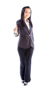 Attractive asian girl in her 30s shot in studio isolated on a white background