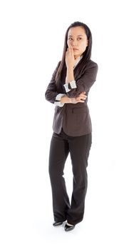 Attractive asian girl in her 30s shot in studio isolated on a white background