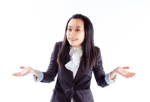 Attractive asian girl in her 30s shot in studio isolated on a white background