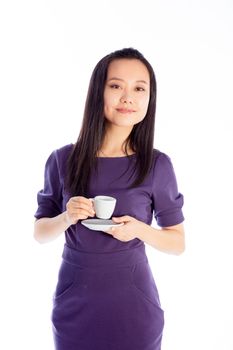 Attractive asian girl in her 30s shot in studio isolated on a white background