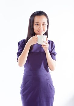 Attractive asian girl in her 30s shot in studio isolated on a white background