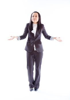 Attractive asian girl in her 30s shot in studio isolated on a white background