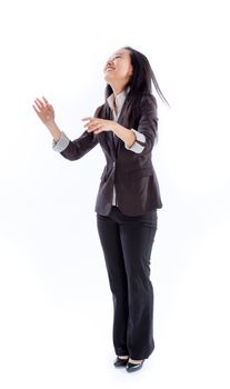 Attractive asian girl in her 30s shot in studio isolated on a white background