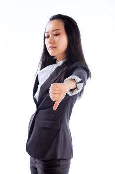 Attractive asian girl in her 30s shot in studio isolated on a white background