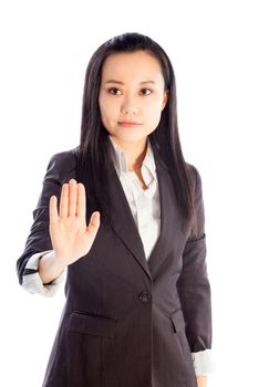 Attractive asian girl in her 30s shot in studio isolated on a white background