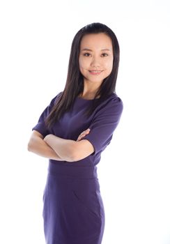 Attractive asian girl in her 30s shot in studio isolated on a white background