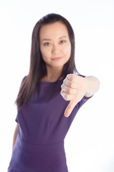 Attractive asian girl in her 30s shot in studio isolated on a white background