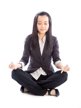 Attractive asian girl in her 30s shot in studio isolated on a white background