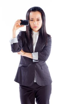 Attractive asian girl in her 30s shot in studio isolated on a white background