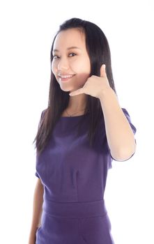 Attractive asian girl in her 30s shot in studio isolated on a white background