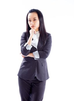 Attractive asian girl in her 30s shot in studio isolated on a white background