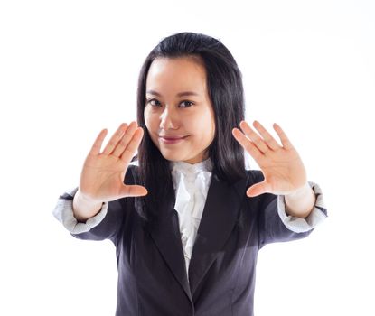 Attractive asian girl in her 30s shot in studio isolated on a white background