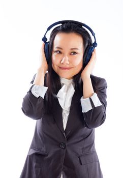 Attractive asian girl in her 30s shot in studio isolated on a white background