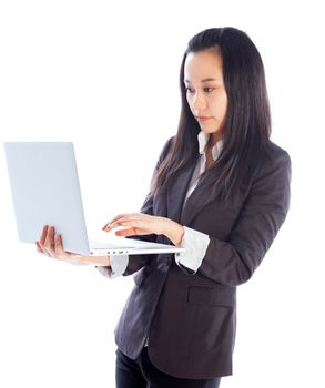 Attractive asian girl in her 30s shot in studio isolated on a white background