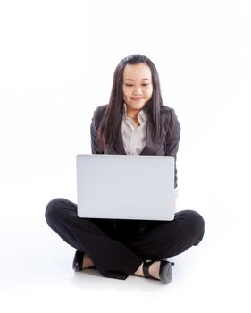 Attractive asian girl in her 30s shot in studio isolated on a white background