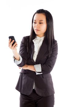 Attractive asian girl in her 30s shot in studio isolated on a white background